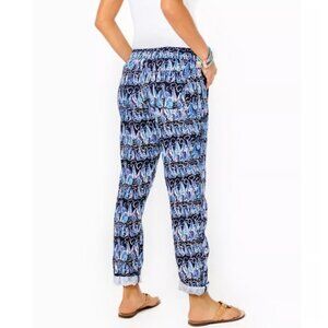 LILY PULITZER Taron Linen Pant Low Tide Navy Sailboat Novelty Print Size M